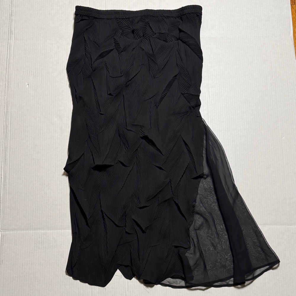 HAN FENG Women's Ruched Pleated Crinkle Black Maxi Skirt Sheer Whimsigoth XL - Picture 1 of 10